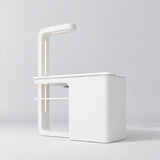 Rear view of the Manufakturo ManiMuse White manicure desk with a white stone top and integrated LED light.