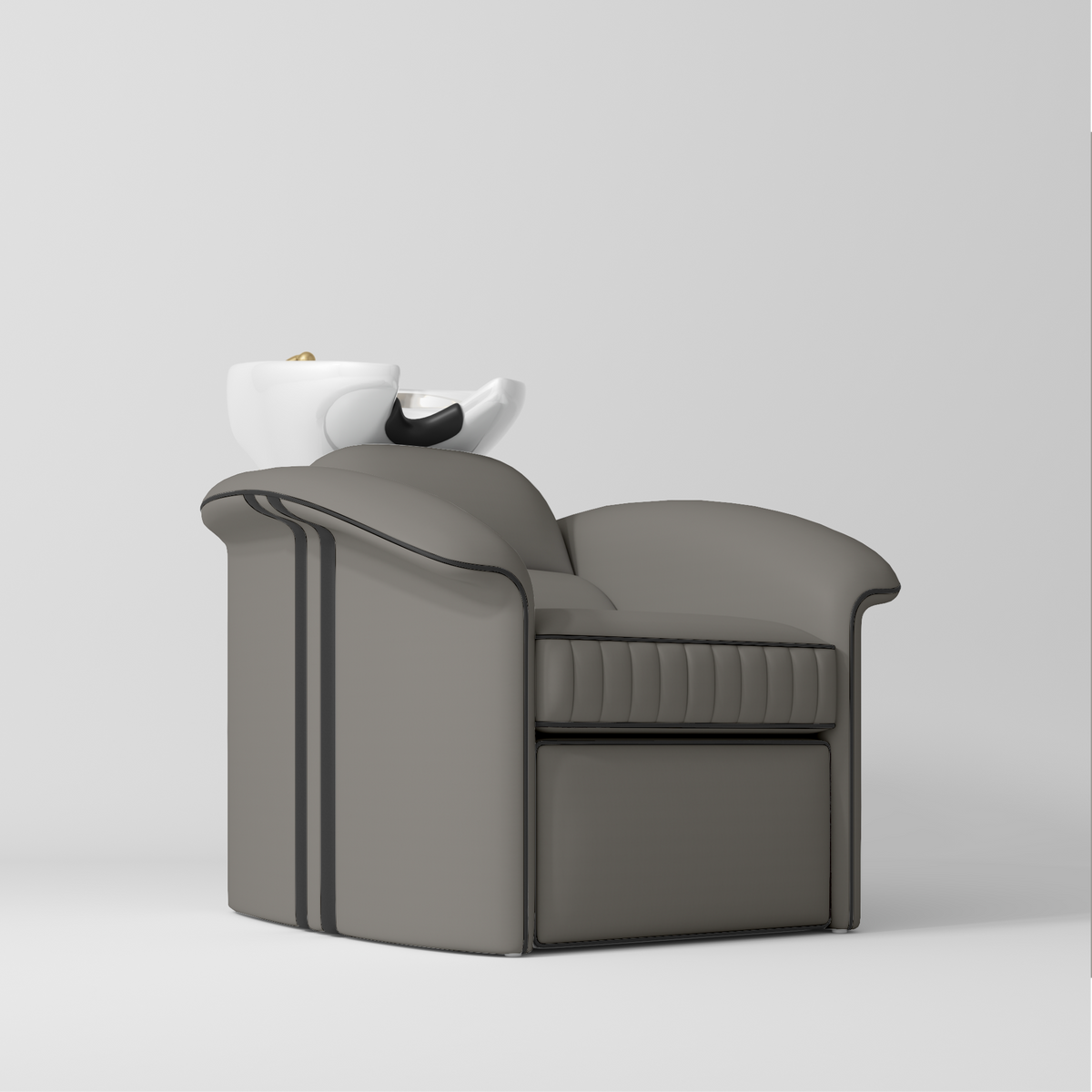 Manufakturo Monaco Luxury Hair Salon Backwash Unit Deep Ash - White Bowl - close-up of the upholstery and construction details