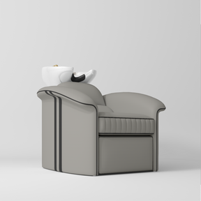 Manufakturo Monaco Luxury Hair Salon Backwash Unit Pearl Greige - White Bowl - close-up of the upholstery and construction details