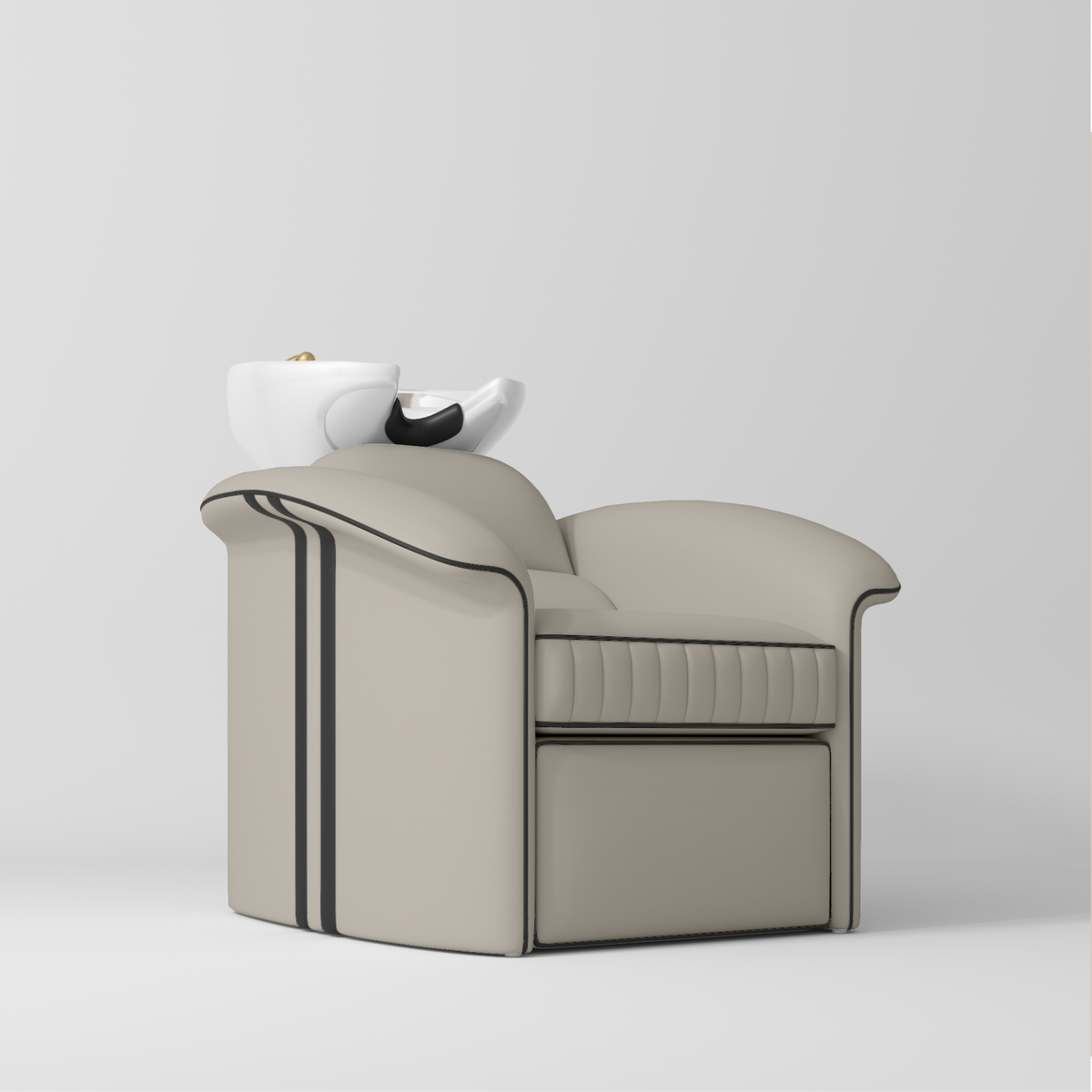 Manufakturo Monaco Luxury Hair Salon Backwash Unit Stone Taupe - White Bowl - close-up of the upholstery and construction details