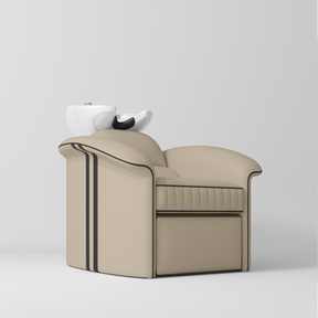 Manufakturo Monaco Luxury Hair Salon Backwash Unit Warm Beige - White Bowl - close-up of the upholstery and construction details