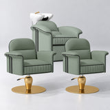 Manufakturo Monaco Olive Hair Salon Set with 2 Palais Styling Chairs, showing the complete coordinated three-piece furniture set on a grey studio background.