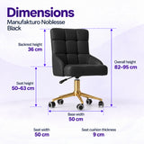 Manufakturo Noblesse Black beauty chair dimensions: 50 cm seat width, 50 to 63 cm seat height, 36 cm backrest height, 82 to 95 cm overall height, 50 cm base width and 9 cm seat cushion thickness.