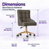 Manufakturo Noblesse Cocoa Mocha beauty chair dimensions: 50 cm seat width, 50 to 63 cm seat height, 36 cm backrest height, 82 to 95 cm overall height, 50 cm base width and 9 cm seat cushion thickness.