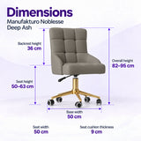 Manufakturo Noblesse Deep Ash beauty chair dimensions: 50 cm seat width, 50 to 63 cm seat height, 36 cm backrest height, 82 to 95 cm overall height, 50 cm base width and 9 cm seat cushion thickness.