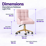 Manufakturo Noblesse Light Pink beauty chair dimensions: 50 cm seat width, 50 to 63 cm seat height, 36 cm backrest height, 82 to 95 cm overall height, 50 cm base width and 9 cm seat cushion thickness.