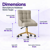 Manufakturo Noblesse Stone Taupe beauty chair dimensions: 50 cm seat width, 50 to 63 cm seat height, 36 cm backrest height, 82 to 95 cm overall height, 50 cm base width and 9 cm seat cushion thickness.