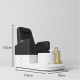 Manufakturo Noémie Black Luxury Electric Pedicure Chair - Massage Backrest, Gold Tap, USB-C, Ceramic Basin - close-up of the upholstery and construction details