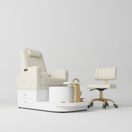 Manufakturo Noémie Luxury Electric Pedicure Chair with Matching Stool - Massage Backrest, Gold Tap, Creamy - close-up of a construction detail