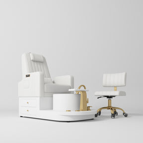 Manufakturo Noémie Luxury Electric Pedicure Chair with Matching Stool - Massage Backrest, Gold Tap, White - close-up of a construction detail
