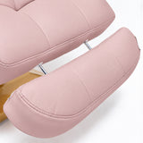 Manufakturo Orielle B Bare Blush extendable footrest showing faux-leather upholstery, stitching and chrome extension rods.
