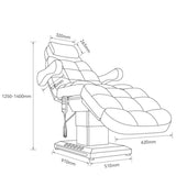 Manufakturo Orielle B Luxury Electric Beauty Bed - Hand & Foot Controls Cocoa Mocha - dimensions and measurements shown