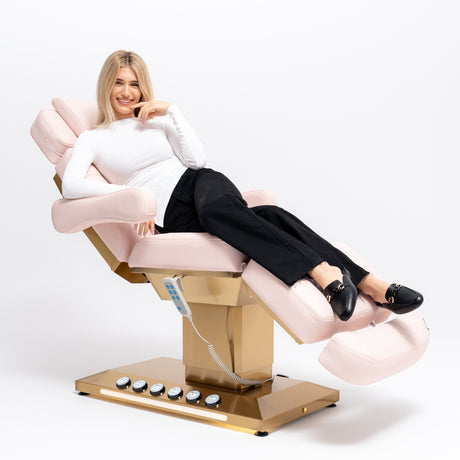 Manufakturo Orielle B Luxury Electric Beauty Bed - Hand & Foot Controls Light Pink - full product view on a white background