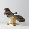 Manufakturo Orielle B Cocoa Mocha electric beauty bed with gold base and current hand-held controller.