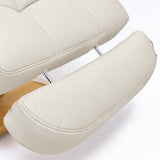 Manufakturo Orielle B Creamy extendable footrest showing faux-leather upholstery, stitching and chrome extension rods.
