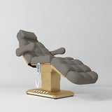Manufakturo Orielle B Deep Ash electric beauty bed with gold base and current hand-held controller.