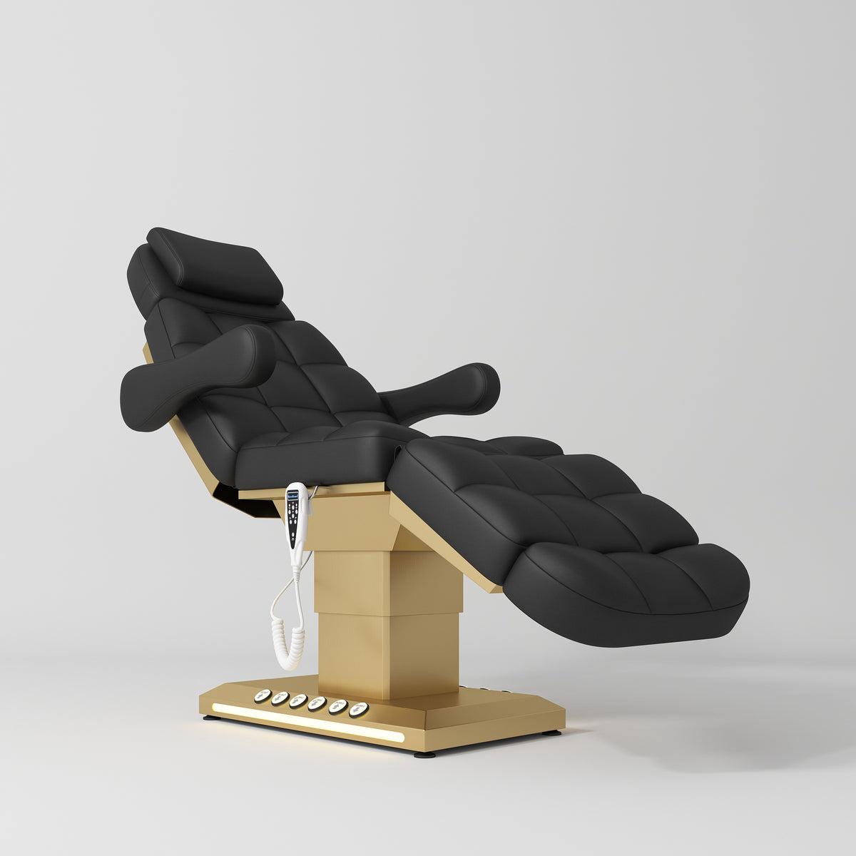 Manufakturo Orielle B Luxury Electric Beauty Bed - Hand & Foot Controls Black - close-up of the upholstery and construction details