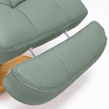 Manufakturo Orielle B Olive extendable footrest showing faux-leather upholstery, stitching and chrome extension rods.