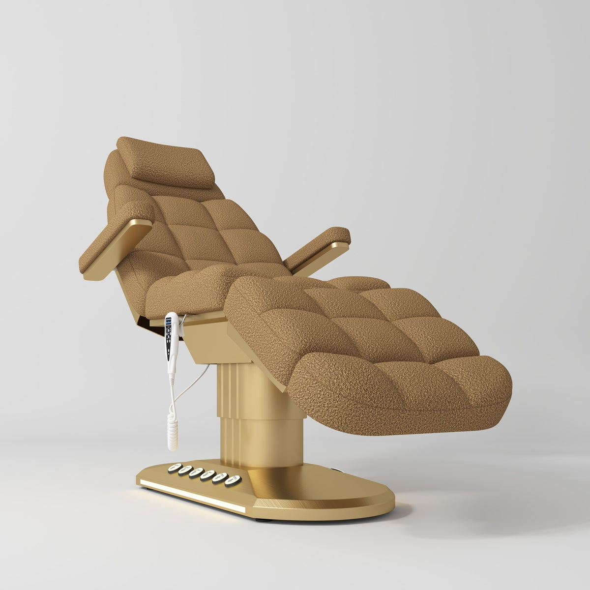 Manufakturo Orielle ver.A Luxury Electric Beauty Bed - Hand & Foot Controls Brown - close-up of the upholstery and construction details