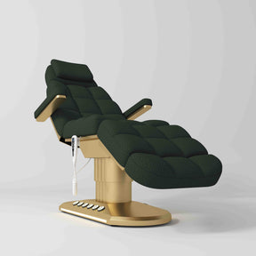Manufakturo Orielle ver.A Luxury Electric Beauty Bed - Hand & Foot Controls Dark Green - close-up of the upholstery and construction details