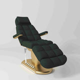 Manufakturo Orielle ver.A Luxury Electric Beauty Bed - Hand & Foot Controls Dark Green - close-up of the upholstery and construction details