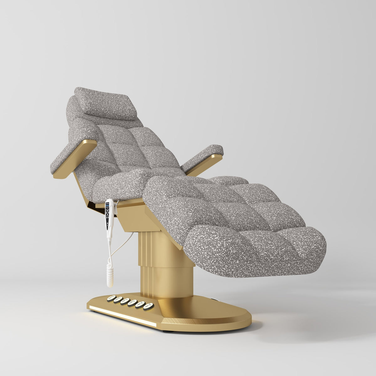 Manufakturo Orielle ver.A Luxury Electric Beauty Bed - Hand & Foot Controls Grey - close-up of the upholstery and construction details