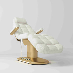 Manufakturo Orielle ver.A Luxury Electric Beauty Bed - Hand & Foot Controls White - close-up of the upholstery and construction details