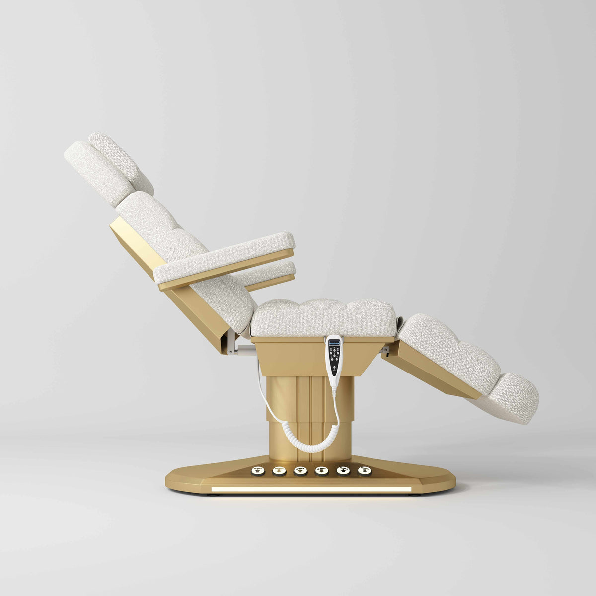 Manufakturo Orielle ver.A Luxury Electric Beauty Bed - Hand & Foot Controls White - close-up of the upholstery and construction details