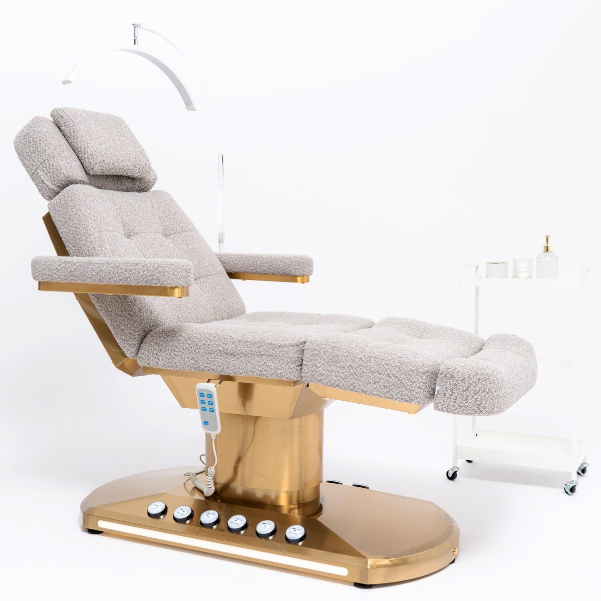 Manufakturo Orielle ver.A Luxury Electric Beauty Bed - Hand & Foot Controls White - full product view on a white background