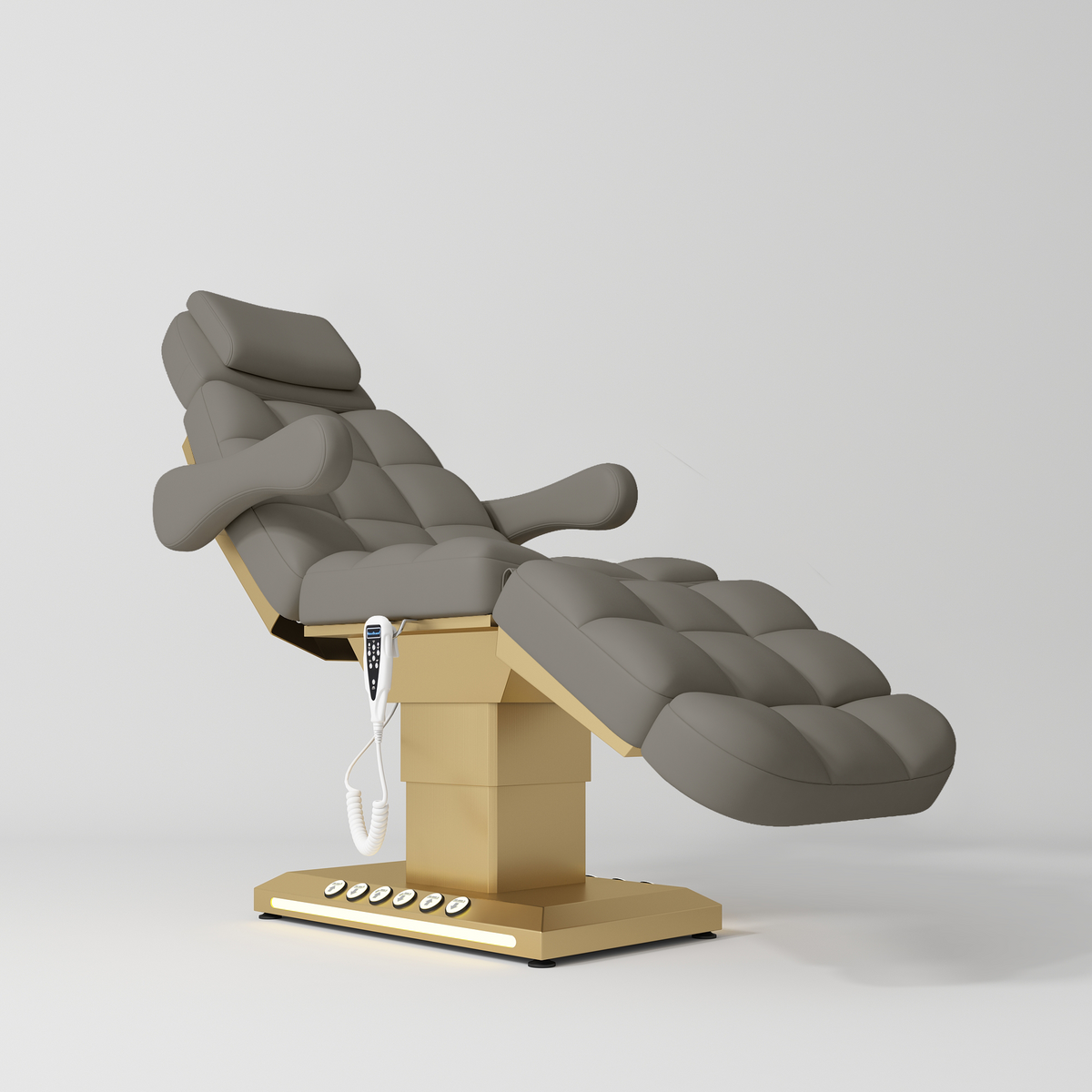 Manufakturo Orielle B Luxury Electric Beauty Bed - Hand & Foot Controls Deep Ash - close-up of the upholstery and construction details