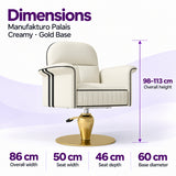 Dimensions of the Manufakturo Palais Creamy styling chair: overall height 98–113 cm, overall width 86 cm, seat width 50 cm, seat depth 46 cm and base diameter 60 cm.