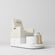 Manufakturo Noémie Creamy Luxury Electric Pedicure Chair - Massage Backrest, Gold Tap, USB-C, Ceramic Basin - close-up of the upholstery and construction details
