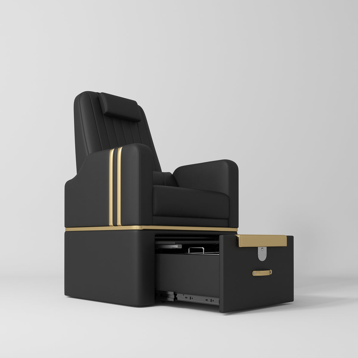 Manufakturo Perle Luxury Pedicure Chair - No Plumbing Required, Leather Upholstery Black - close-up of the upholstery and construction details