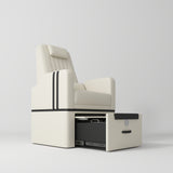 Manufakturo Perle Luxury Pedicure Chair - No Plumbing Required, Leather Upholstery Creamy - close-up of the upholstery and construction details