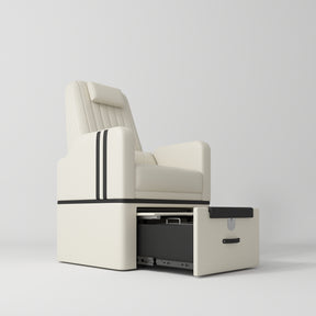 Manufakturo Perle Luxury Pedicure Chair - No Plumbing Required, Leather Upholstery Creamy - close-up of the upholstery and construction details
