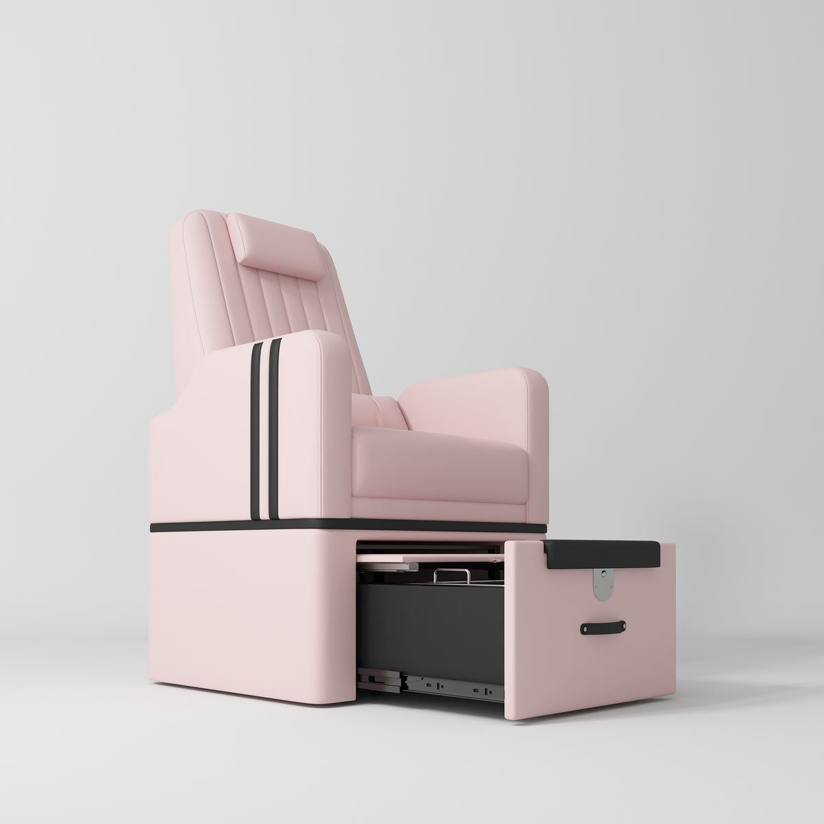 Manufakturo Perle Luxury Pedicure Chair - No Plumbing Required, Leather Upholstery Light Pink - close-up of the upholstery and construction details
