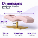 Manufakturo Prestige Bare Blush dimensions: 185 cm long, 70 cm wide, height 65–82 cm, base 120 x 65 cm and head pillow 42 x 25 cm.