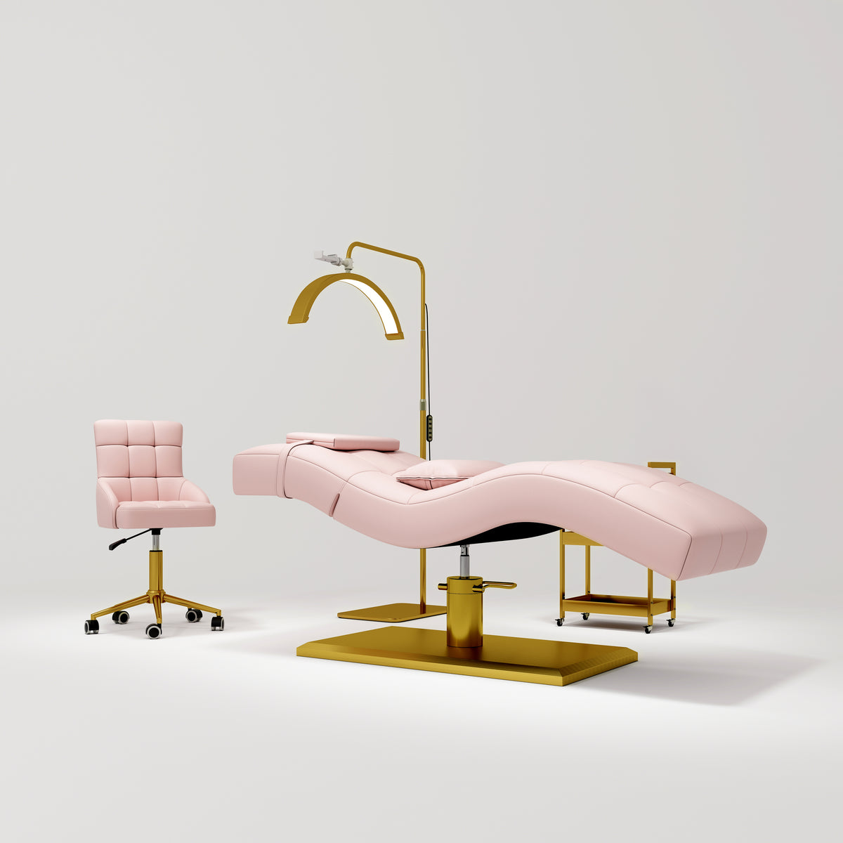 Manufakturo Prestige Hydraulic Eyelash Bed - Adjustable Headrest & High-Density Sponge Bare Blush - close-up of the upholstery and construction details