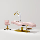Manufakturo Prestige Hydraulic Eyelash Bed - Adjustable Headrest & High-Density Sponge Bare Blush - close-up of the upholstery and construction details