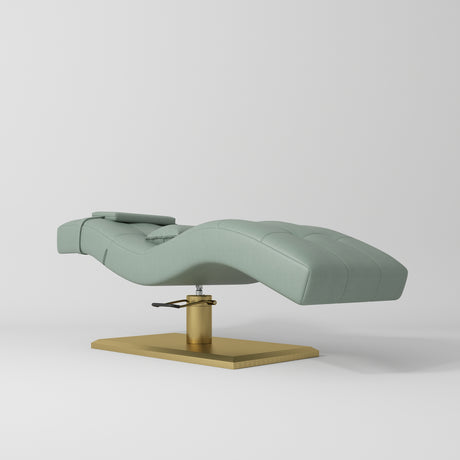 Manufakturo Prestige Hydraulic Eyelash Bed - Adjustable Headrest & High-Density Sponge Olive - close-up of the upholstery and construction details