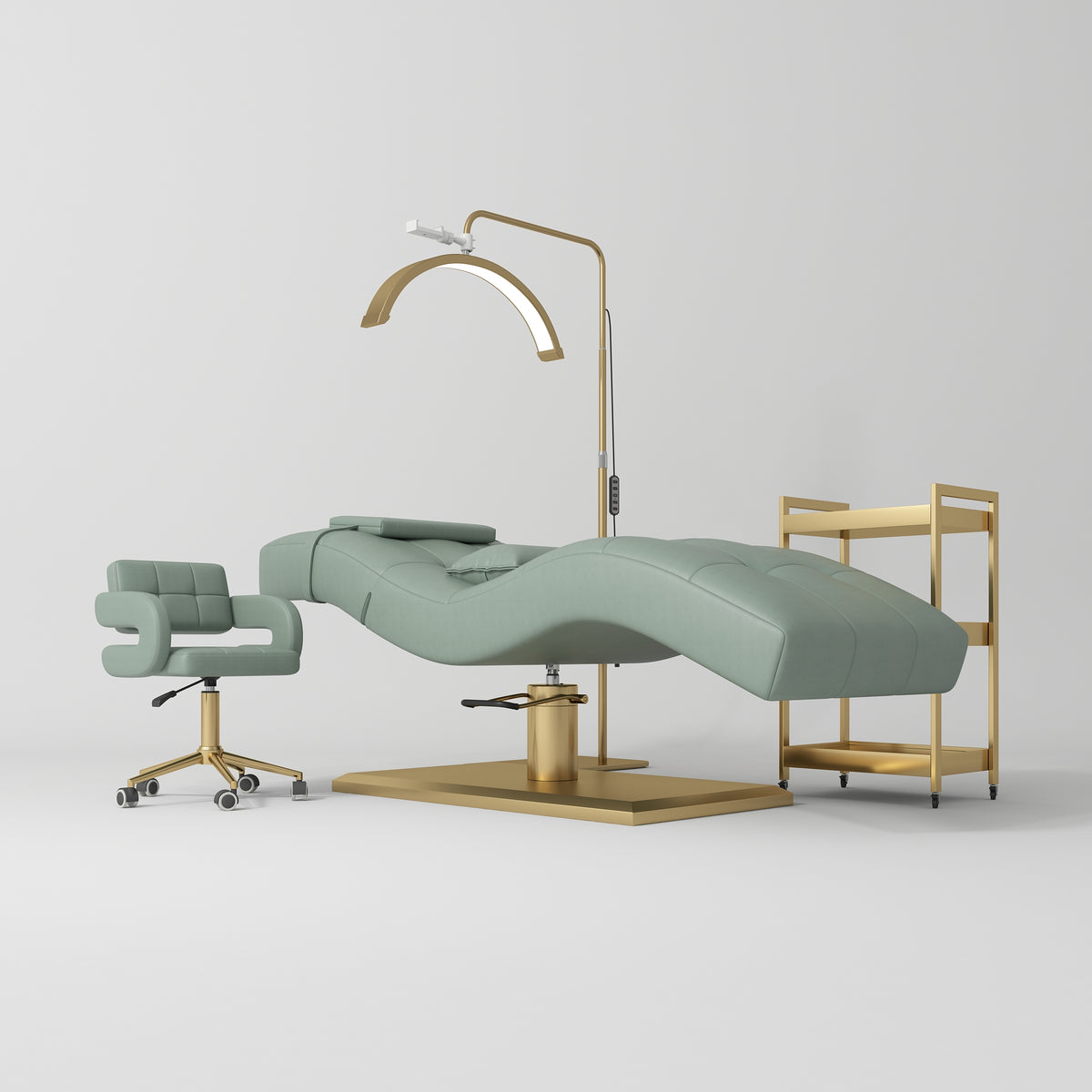 Manufakturo Prestige Olive The Complete Studio Set - Lash Bed, Chair, Moonlight & Trolley - close-up of a construction detail