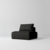 Manufakturo Rhéa Luxury Boutique Sofa with Soft Upholstery for Salon Waiting Area Black - product displayed with its packaging on a dark background