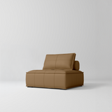 Manufakturo Rhéa Luxury Boutique Sofa with Soft Upholstery for Salon Waiting Area Caramel - product displayed with its packaging on a dark background