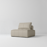 Manufakturo Rhéa Luxury Boutique Sofa with Soft Upholstery for Salon Waiting Area Stone Taupe - product displayed with its packaging on a dark background