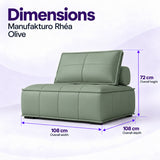 Manufakturo Rhéa Olive single reception sofa module dimensions: 108 cm overall width, 108 cm overall depth and 72 cm overall height.