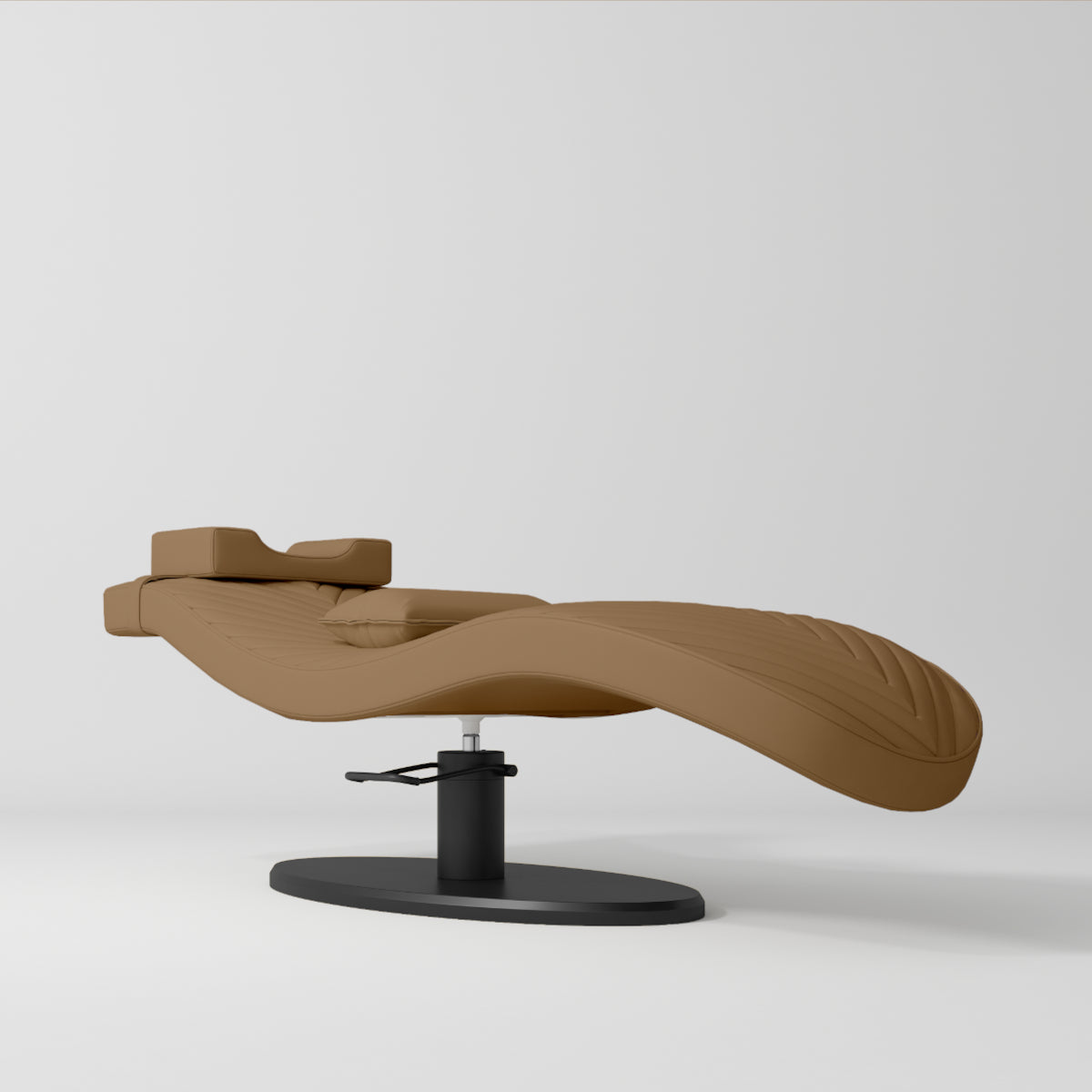 Manufakturo Royale Luxury & Ergonomic Beauty Lash Bed Black Base Caramel - close-up of the upholstery and construction details