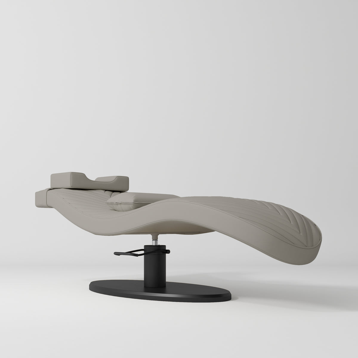 Manufakturo Royale Luxury & Ergonomic Beauty Lash Bed Black Base Pearl Greige - close-up of the upholstery and construction details
