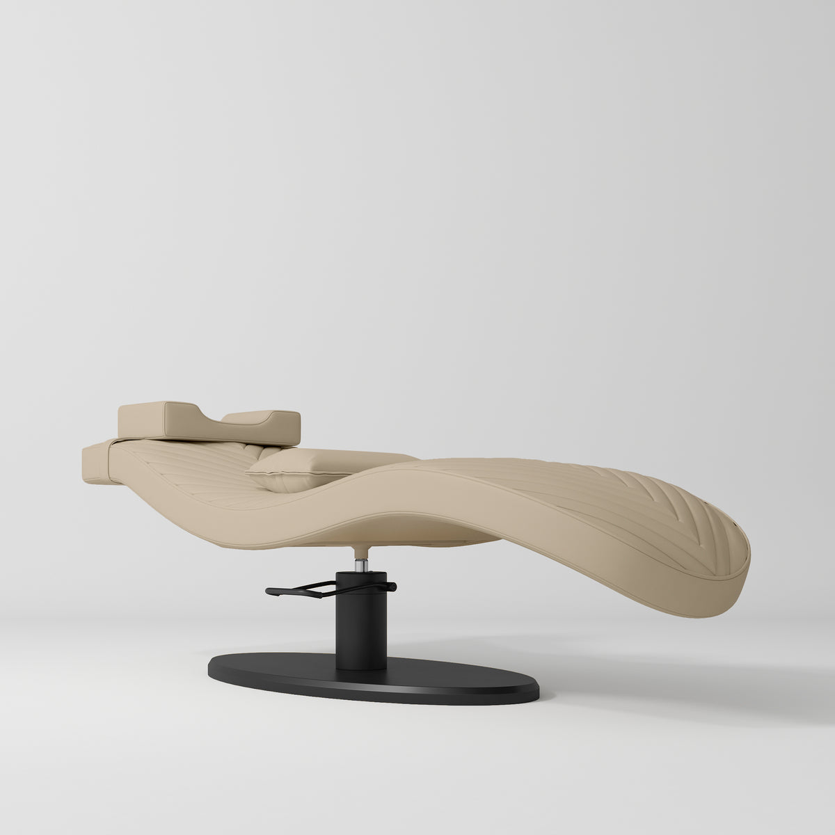 Manufakturo Royale Luxury & Ergonomic Beauty Lash Bed Black Base Warm Beige - close-up of the upholstery and construction details