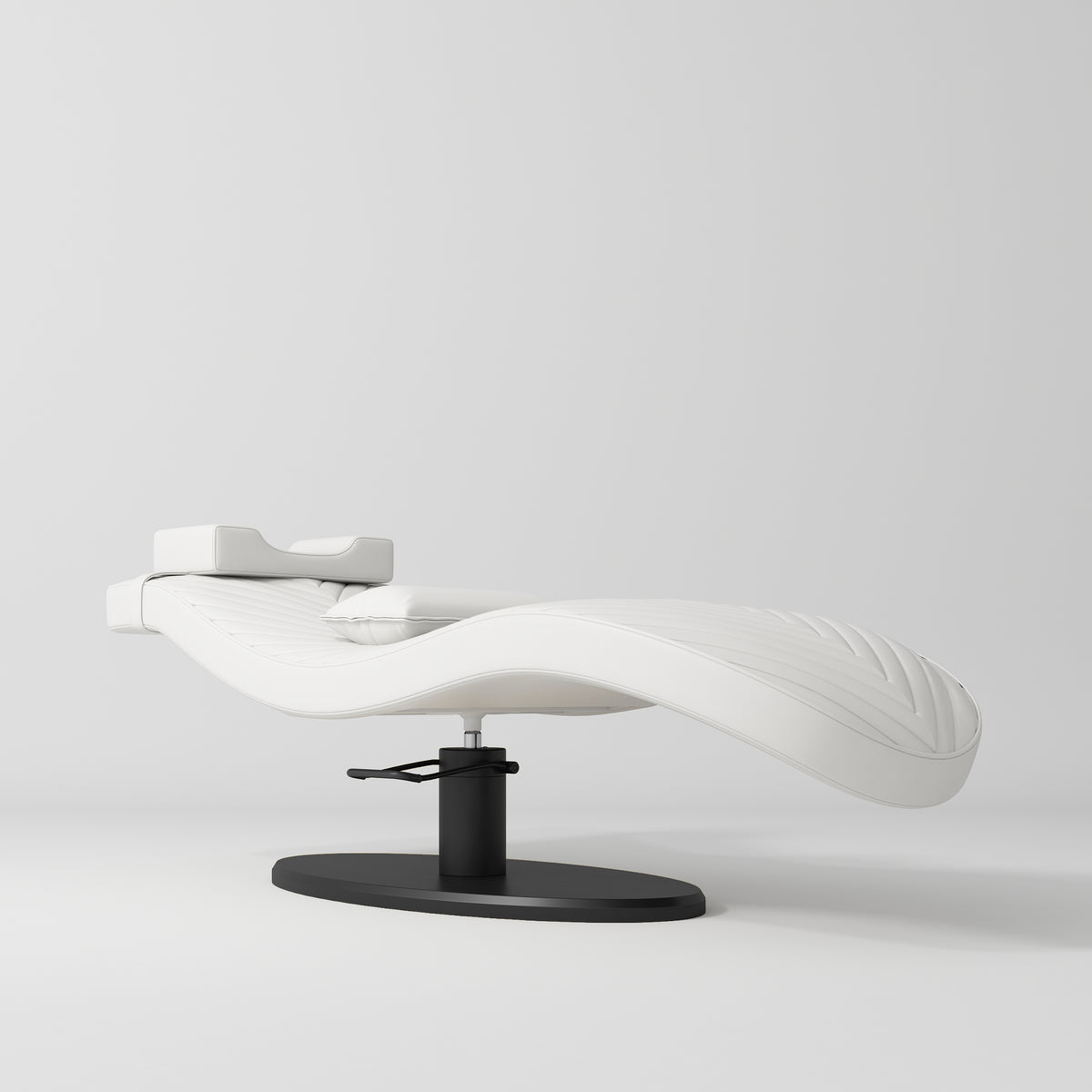 Manufakturo Royale Luxury & Ergonomic Beauty Lash Bed Black Base White - close-up of the upholstery and construction details