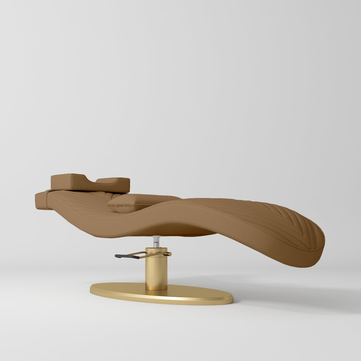 Manufakturo Royale Luxury & Ergonomic Beauty Lash Bed Gold Base Caramel - close-up of the upholstery and construction details